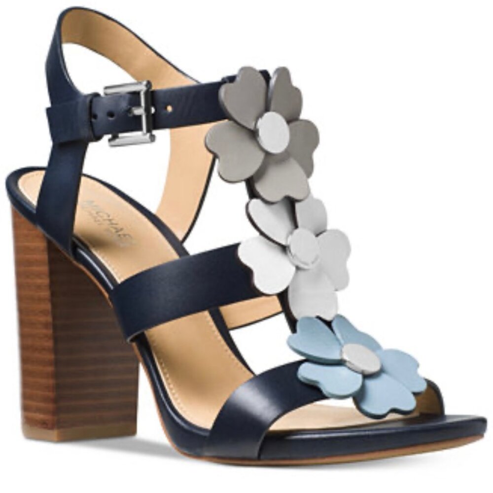 MICHAEL Michael Kors ‘Kit Dress’ Leather Blue Floral T-Strap Heels Size 9.5